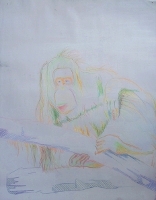 Affe, 2012, ca. 88 x 68, Acryl und Farbstifte auf Papier